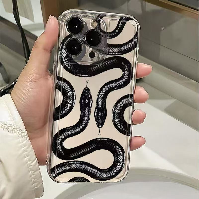 Black Snake Phone Case For iPhone 17 Air 16E 16 15 14 11 Pro Max Plus 13 12 Mini 8 7 X Transparent Shockproof Cover