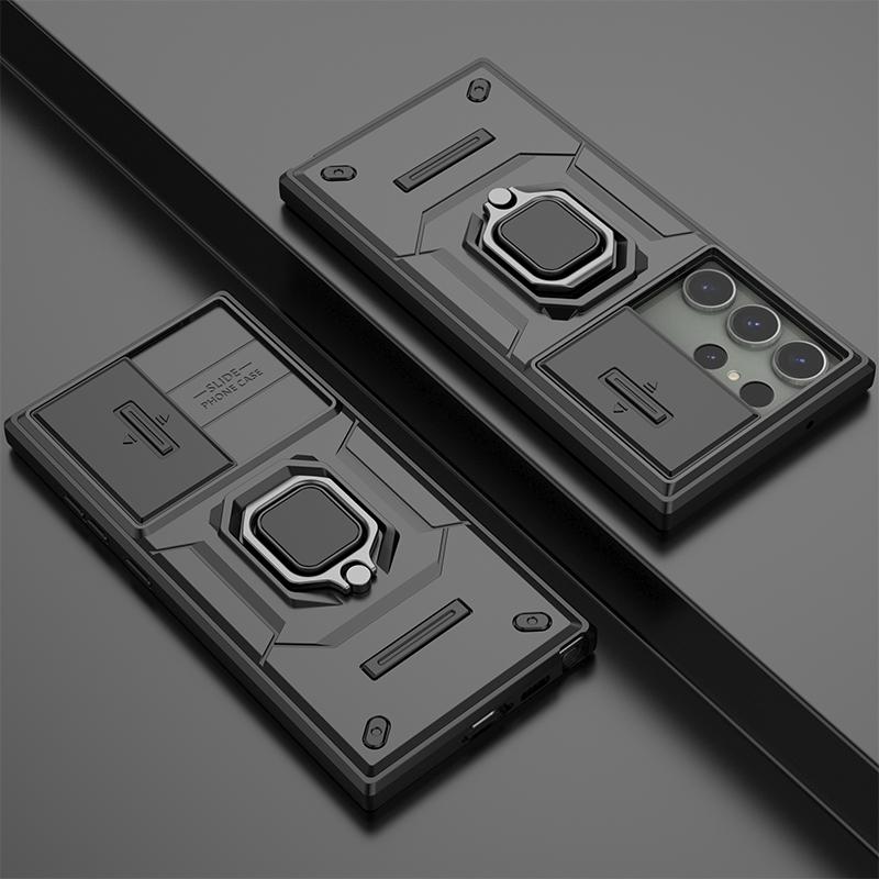 For Samsung S25 Ultra S25 Plus S24 FE Slide Camera Lens Armor Hard Protection Cover for Galaxy S 25 S25+ Magnetic Ring Holder Case