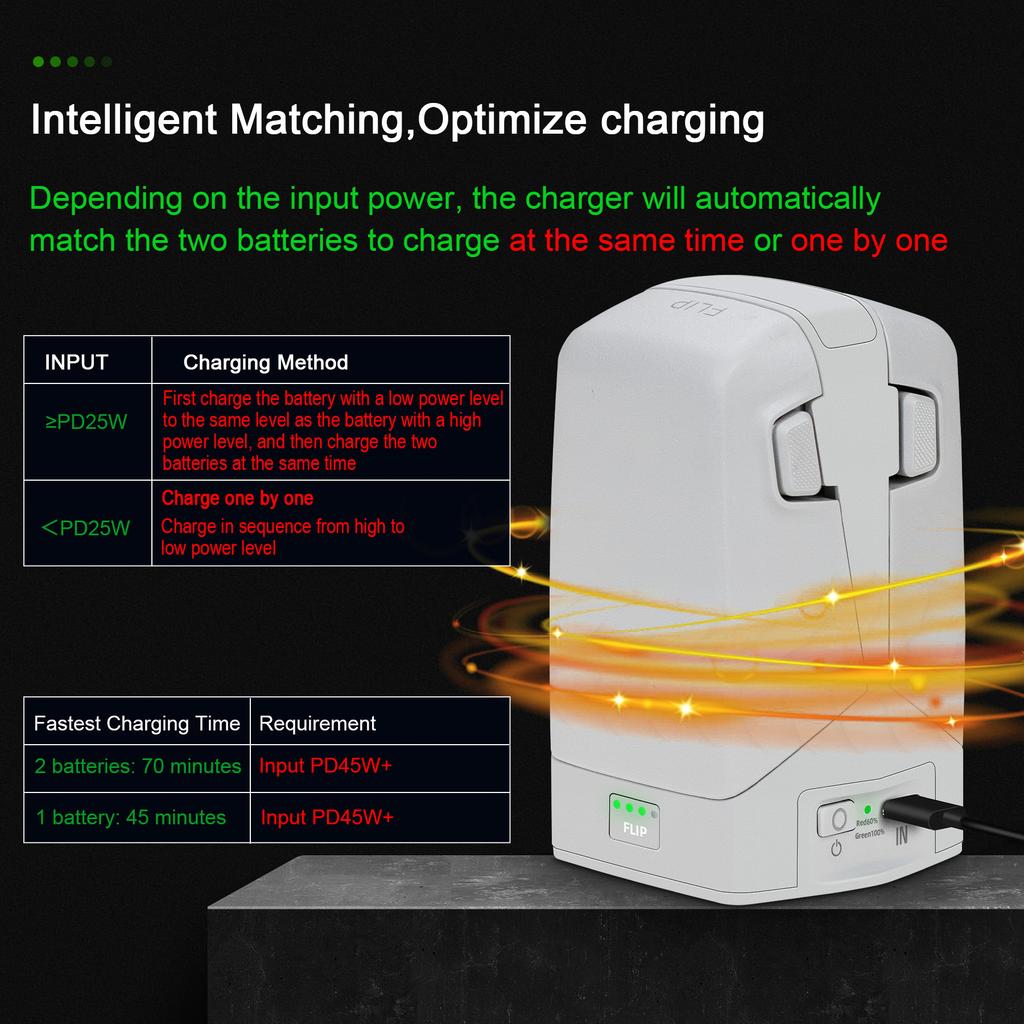 Battery Charger For DJI Flip Two-way Charging Hub Vertical Butler Power Bank Charging Station Kit For DJI Flip Drone Accessories