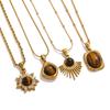 18K Stainless Steel Snake Bone Chain Maillard Tiger's Eye Square Necklace French Ins Style Retro Oval Gemstone Necklaces