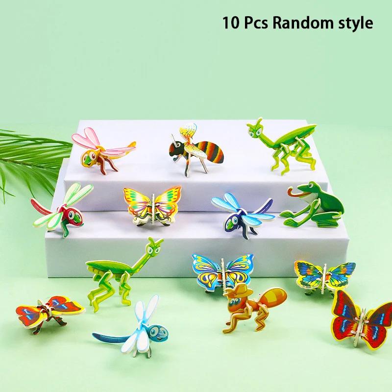 10 Pc /pack 3D Insect Puzzle DIY Dinosaur Tank Handmade Puzzle Children's Toys Kindergarten Gift Kids Present