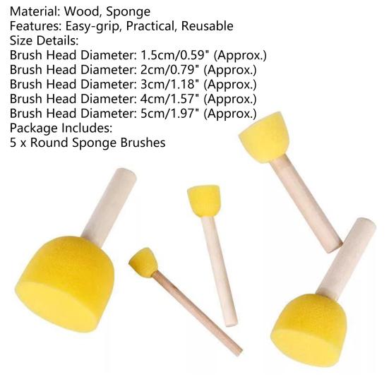 5Pcs Painting Brushes Super Soft Head User-friendly Wood Round Sponge Foam Brush DIY Painting Gadgets School Supplies