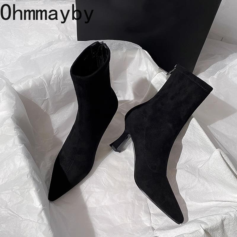 Vintage Pointed Toe Women Sock Ankle Boots Autumn Ladies Elegant Party High Heel Short Botas De Mujer