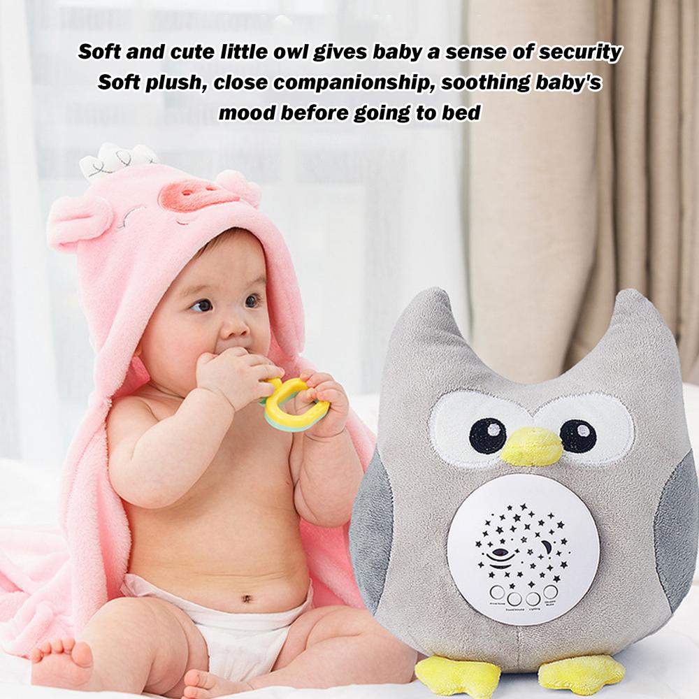 Kid Sleep Soother Pillow Newborn Sleep Aid Sound Machine Starry Projector Stuffed Animal Plush Toy Musical Soother Plush Cuddly