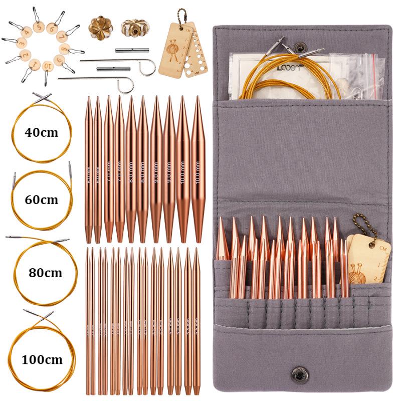 Blue Detachable Circular & Straight Knitting Needle Set with Replaceable Yarn Needles and Rope