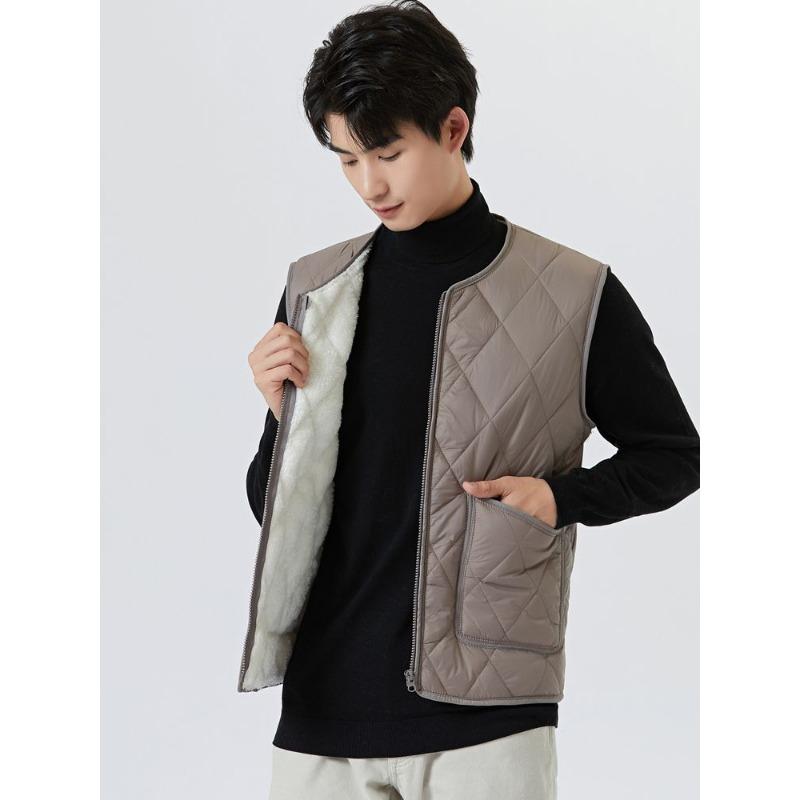 Thick Velvet Cotton Vest for Autumn and Winter Warm Men's Quilted Large Size Cardigan Base Home Vest Jacket
