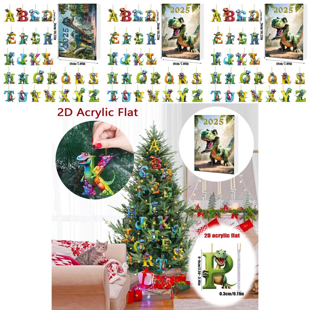 Dinosaur Christmas Countdown Calendar With Acrylic Dinosaur Accessories For Festive Decor