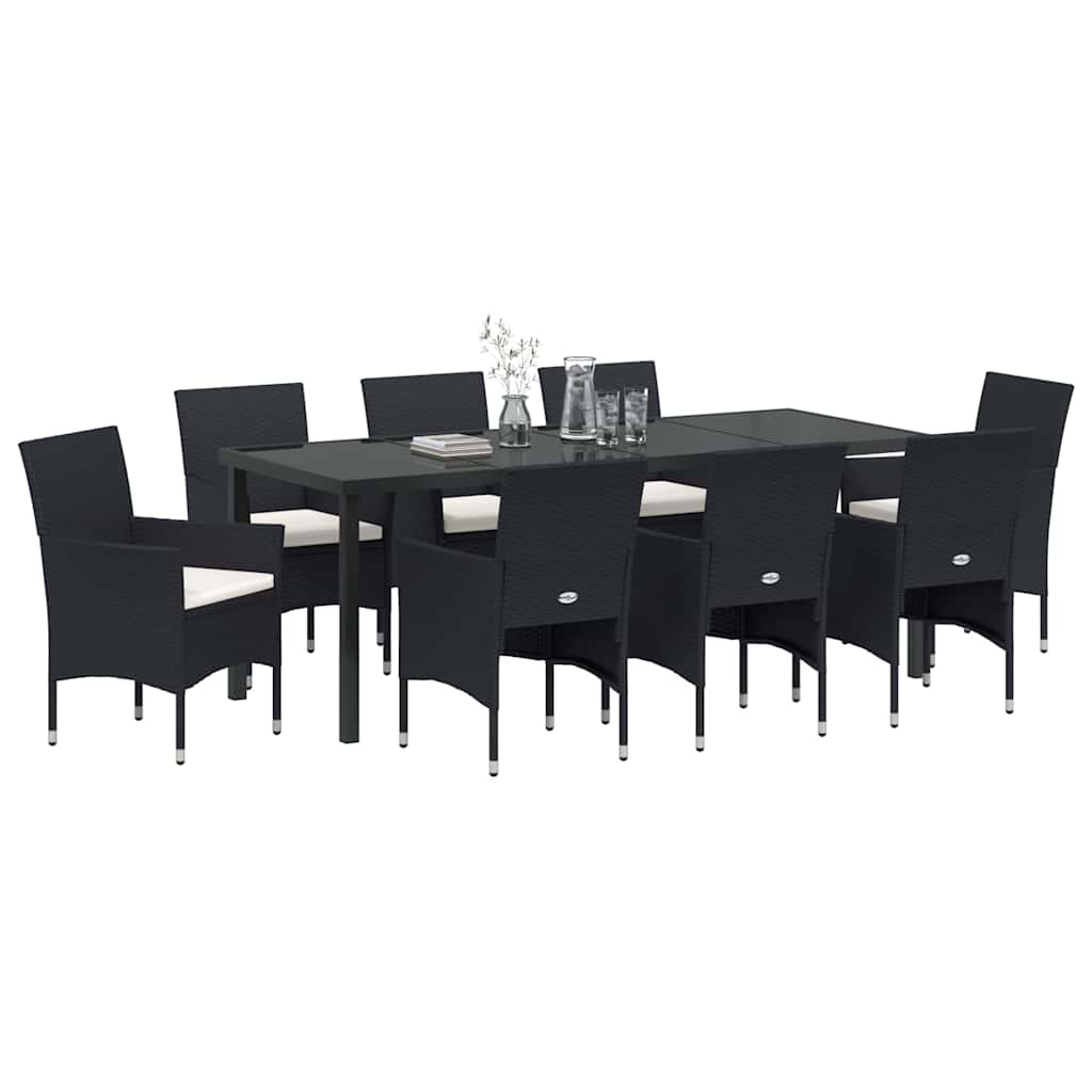 Garden Dining Set with Cushions 9 pcs Black Poly Rattan
