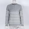 Striped Sweater Women Knitted Pullovers Autumn Winter Fashion Zipper Jumpers Long Sleeve Half High Collar Loose Pullover