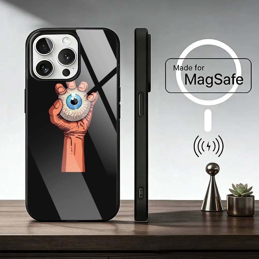 Big Eyes Trendy Print Lines Phone Case For iPhone17,16,15,14,13,12,11 Plus,Pro Magnetic For Magsafe Wireless Charging