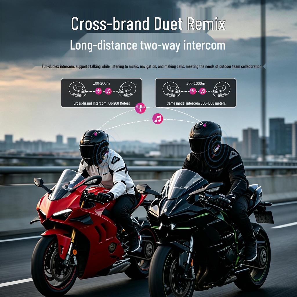 CrossX7 Bluetooth Motorcycle Helmet with Waterproof Noise-Canceling Music Earphones & 2-Person Wireless Intercom