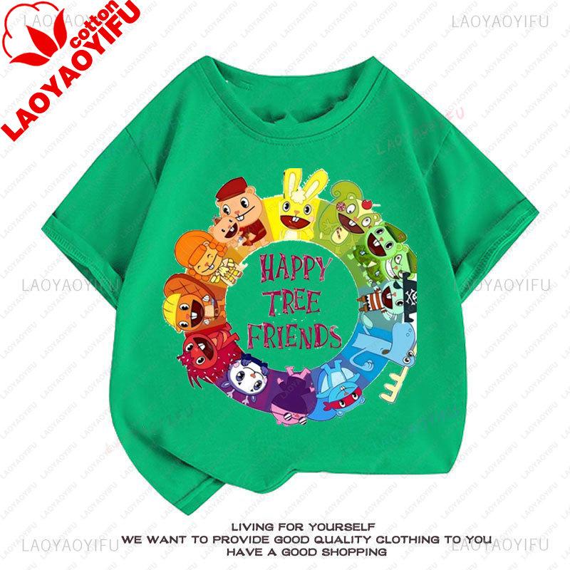 Camiseta Happy Tree Friends Estilo Kawaii Lindo Abrazos Dibujos Animados Gráfico Manga Corta Camiseta Oversize Casual Divertido Ropa Y2k