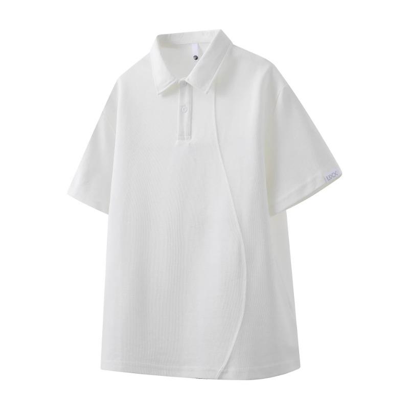 Men Turn Down Collar Short Sleeve Polo Shirt Splice Detail Loose Casual Business Daily Tops