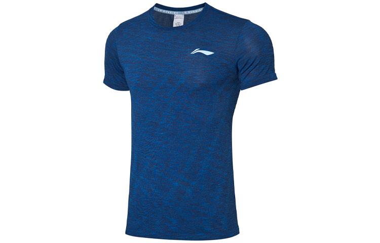 Li Ning T Shirts Men s Blue Crew Neck Moderate Straight Fit ATSQ071-3 M