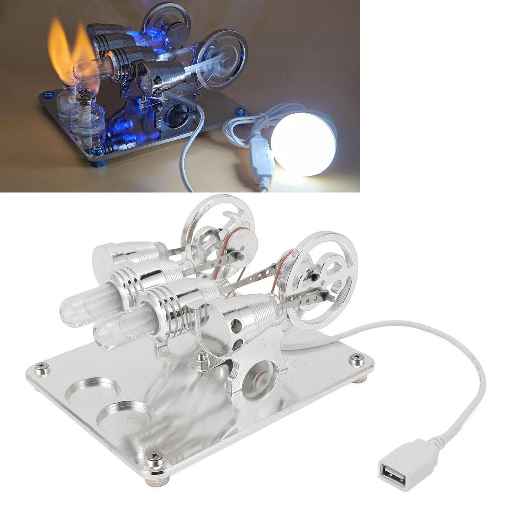 4-Zylinder Heißer Stirlingmotor Hohe Härte LED-Licht Stirlingmotor für Kinder Schüler Wissenschaftsprojekt Klassenzimmer