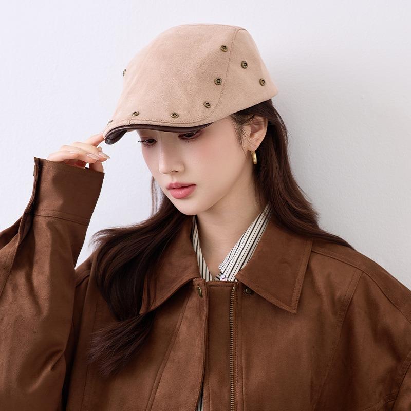 Women S Vintage Rivet Decorated Windproof Flat Cap Japanese Style Casual Hat