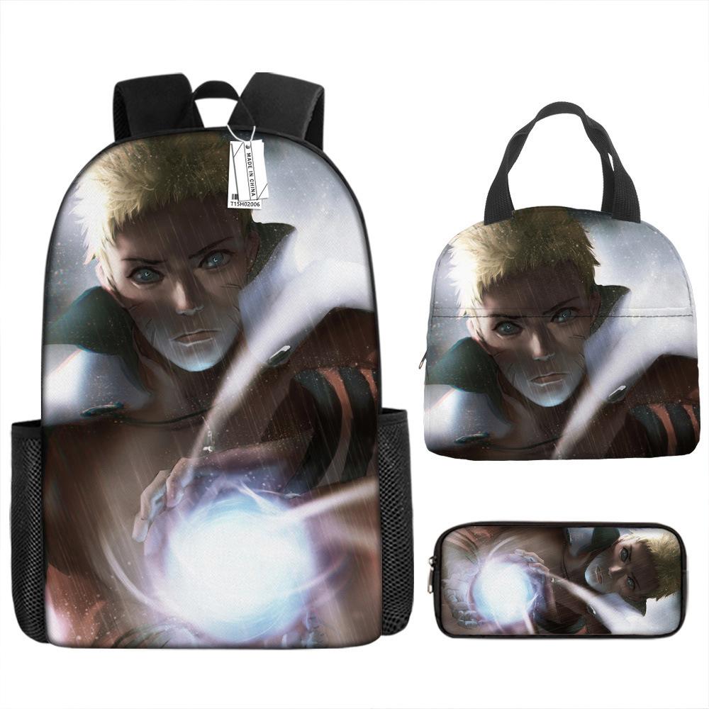 Naruto Schoolbag Elementary School Boys Large Capacity Schoolbag Lunch Bag Pencil Case Three-piece Set