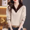 Autumn and winter new fashionable versatile age-reducing thin lapel with long-sleeved knitted pullover sweater for women