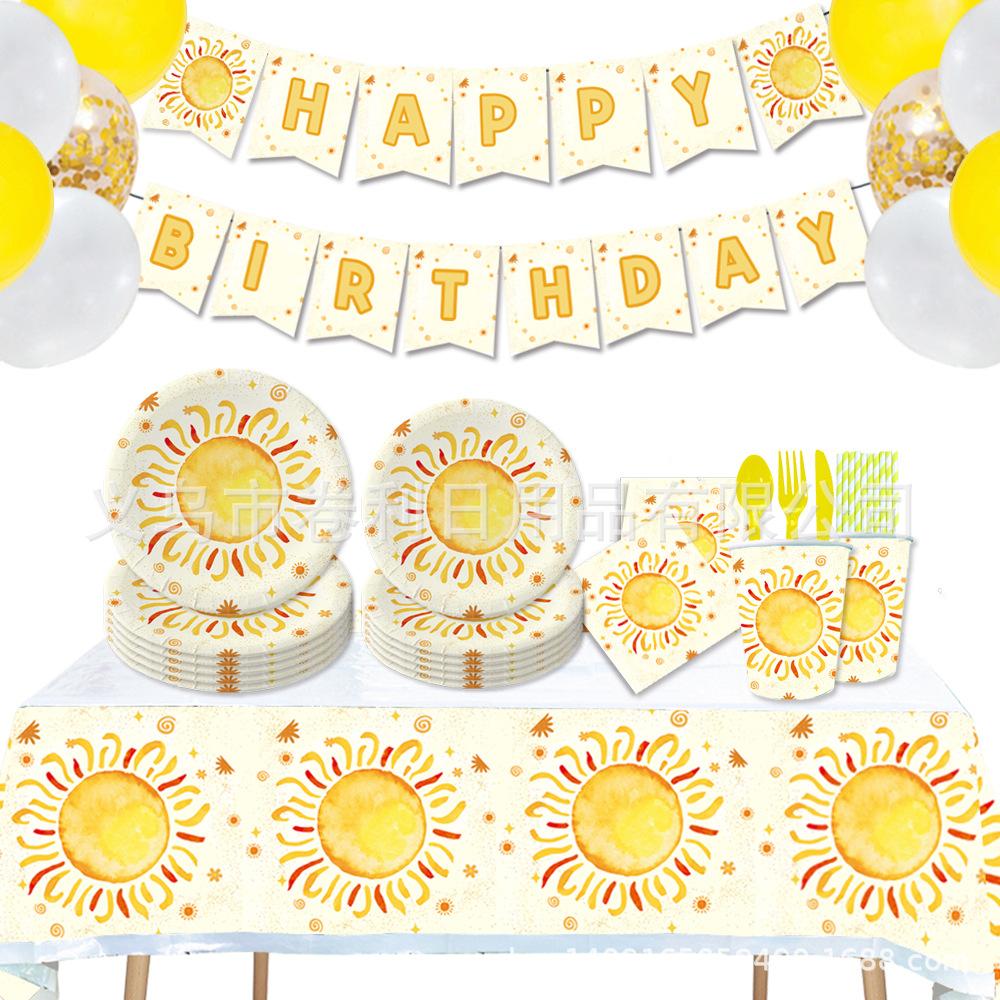 Sun Themed Party Supplies Decorative Banners Paper Plates Tissue Tablecloths Arrange Holiday Parties