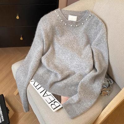 Autumn and Winter New Fashion Design Nail Bead Decorative Knitted Sweater Women's Clothing Unique Beautiful Temperament Top