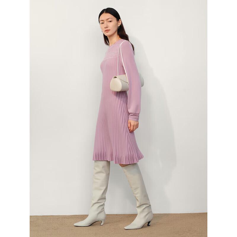 

JIU ZI ANNAKOU Women s Elegant Round Neck Pleated Sweater Dress L