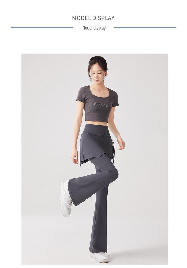 2026 Women's Plus Size High-Waisted Micro-Flare Yoga Pants – Fake Two-Piece Sports Fitness Base Layer for Chubby Girls.
