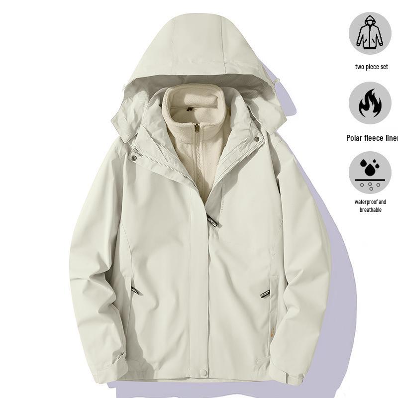 Couples' 3-in-1 Fleece-Lined, Windproof, Short-Sleeve Waterproof Jacket for Autumn/Winter Hiking & Workwear