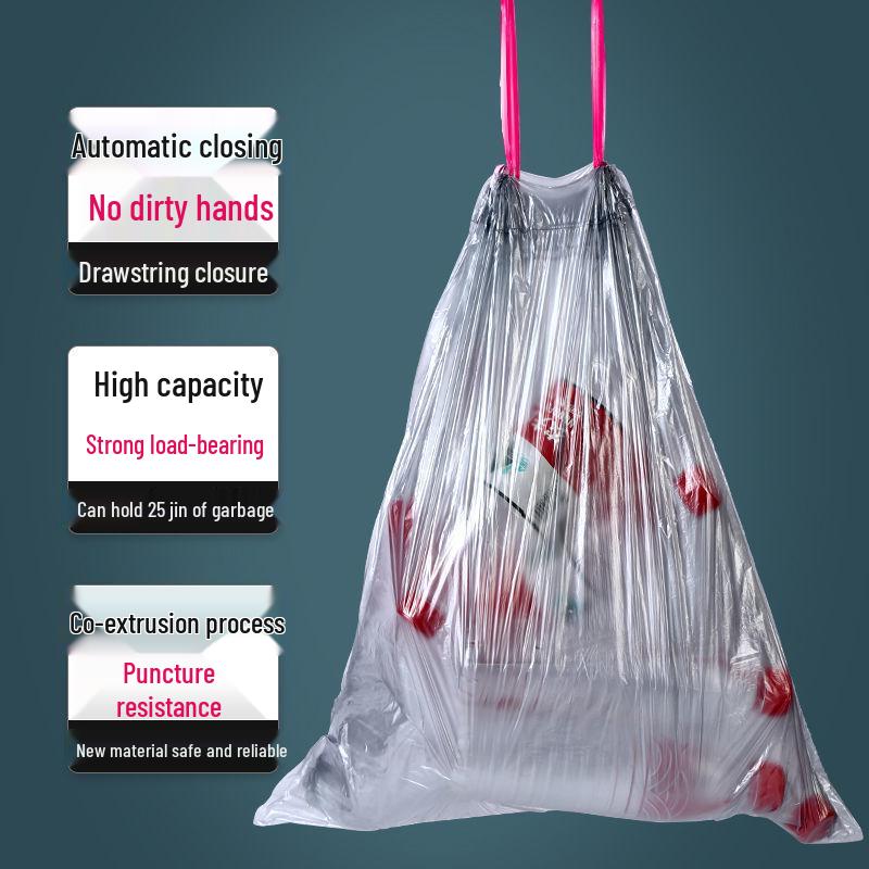 Large Black Drawstring Kitchen Garbage Bags - Thick, Portable, Value Pack