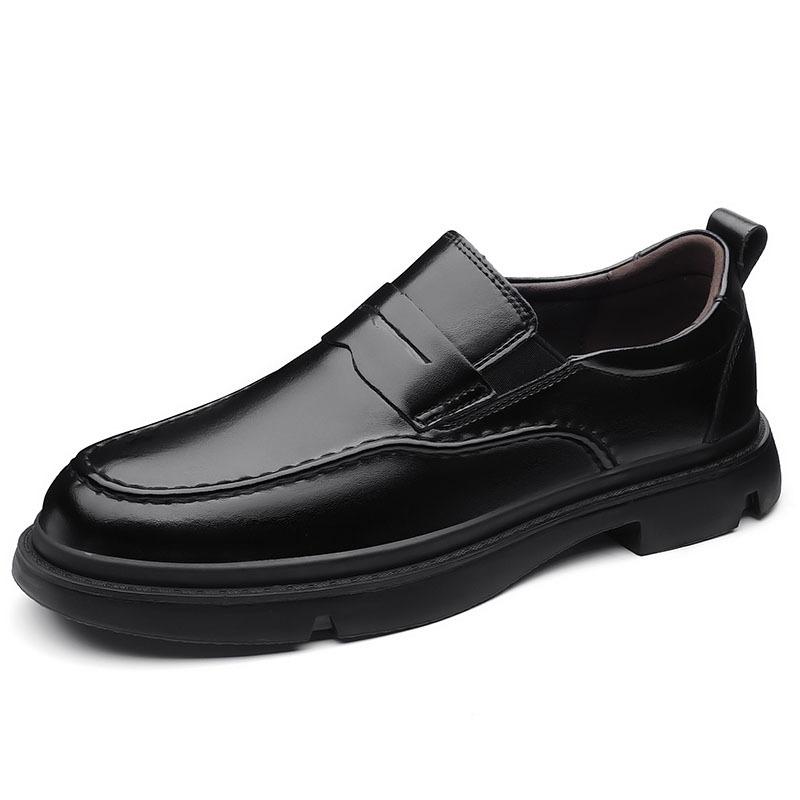 Foreign Trade Men's Shoes Soft Cowhide Rubber Thick-soled Fashion Casual Leather Shoes Over Feet Low-top Round Head Breathable Lazy Shoes