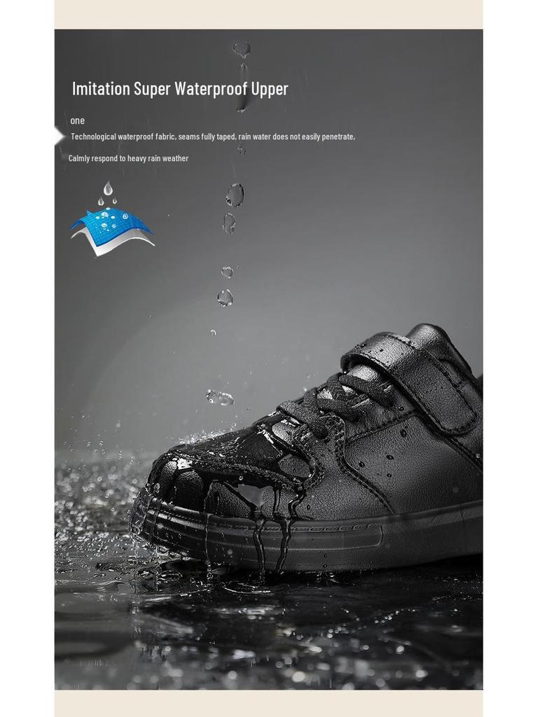 Kids' Spring/Autumn 2026 Leather Waterproof Sports Shoes - Black & White Styles