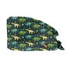 Adjustable Dinosaur Print Scrub Cap with Button for Long Hair, Unisex, Breathable and Comfortable, One Size Fits All