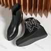 Women Embroidered Platform Pu Leather Punk Ankle Boots Autumn Winter New Fashion Chunky Wedges Boots Woman Slip On Gothic Shoes