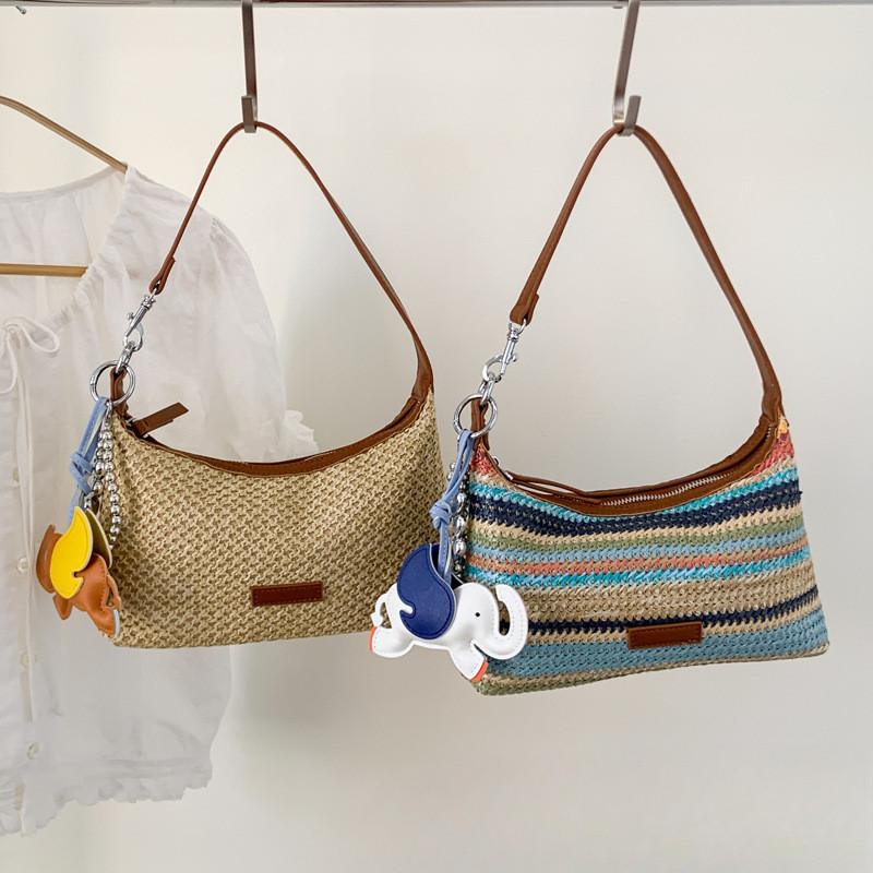 IELGY Straw Bag Summer All-Match Cross-Body Bucket Bag