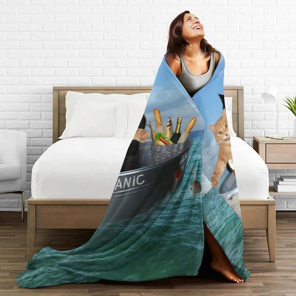 Fun Cats Digital-printed Polyester Bedroom Velvet Flannel Soft Sofa Cover Blanket Fleece Soft Sofa Cover Blankets for Beds
