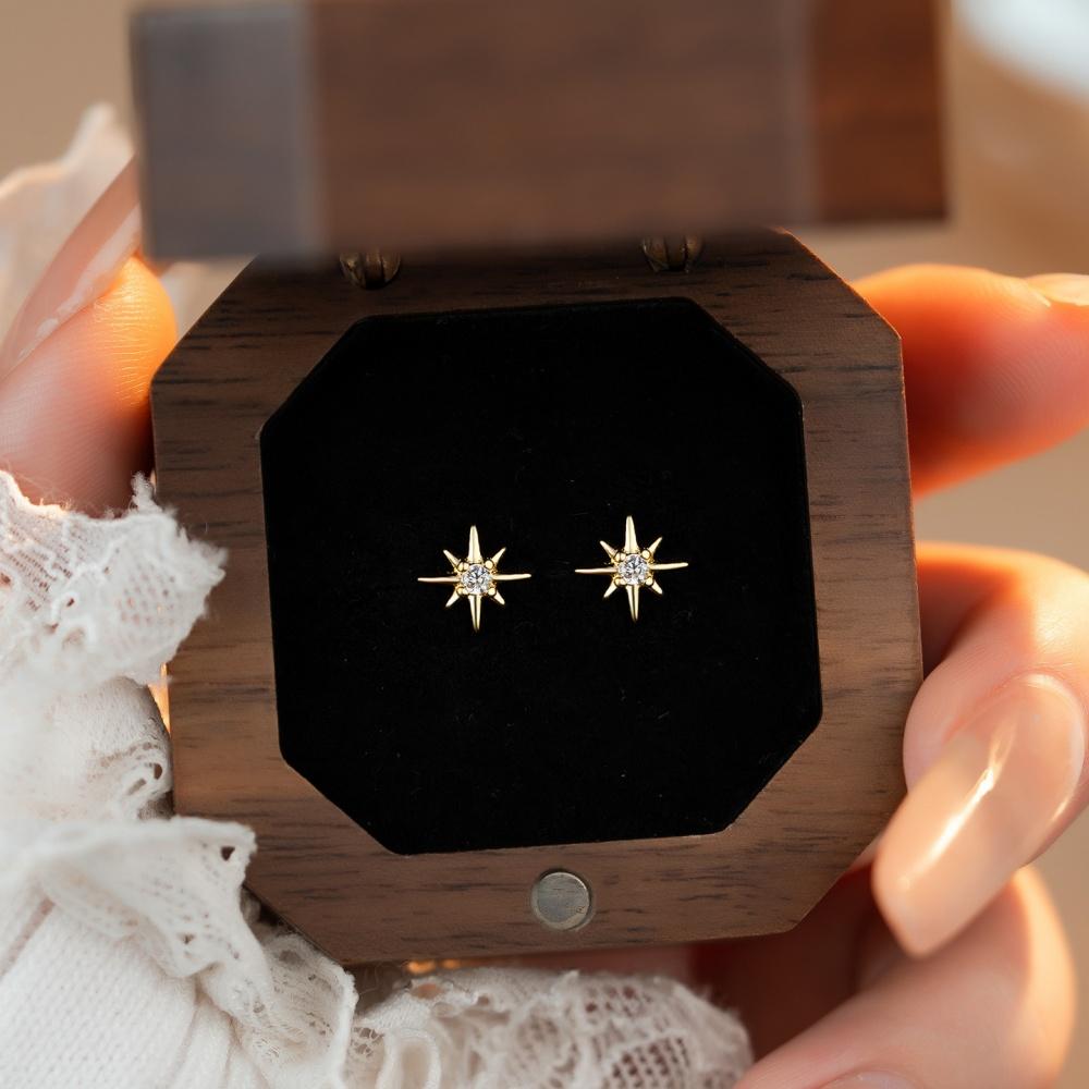Gold Silver Color Eight-pointed Star Earrings for Women Mini High-end Zircon Star Cartilage Piercing Earrings Minimalist Jewelry