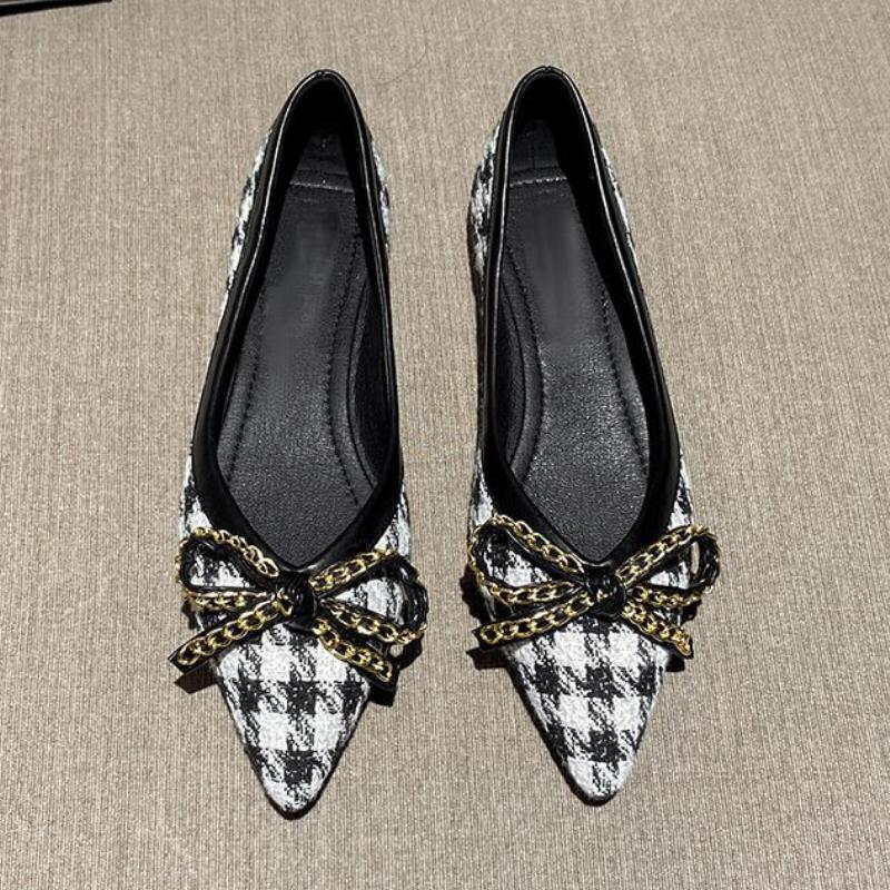 Fashion Slip On Pointed Toe With Bow Women's Flat Y2k Plaid Ladies Footwear Shoes Spring and Autumn Discount Stylish Trend Social Shoe