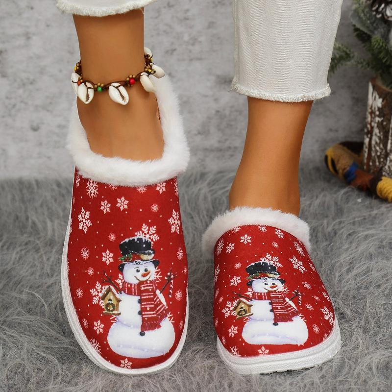 Slippers Women New Christmas Canvas Shoes Flat Warm Imitation Fur Loafers Women Luxury Shoes Women Plus Size Shoes Luxury