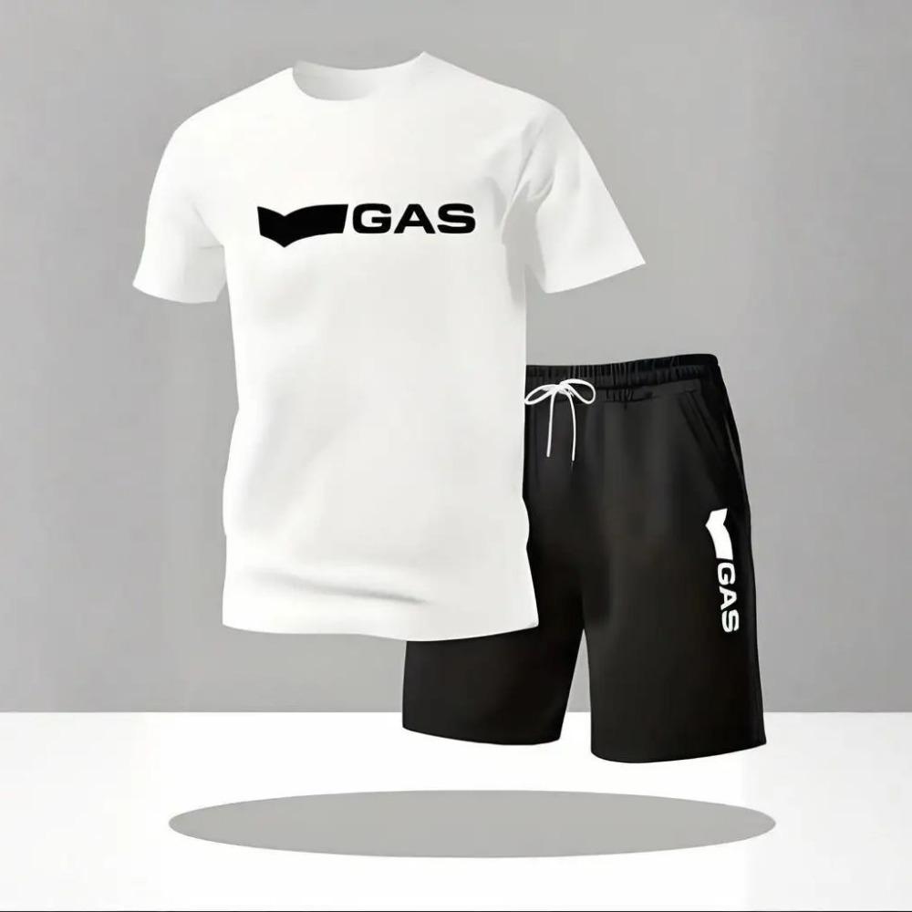 Men s Casual Short Sleeved Shorts Set, 2-piece Set, Breathable, Round Neck, Fashionable Outdoor S