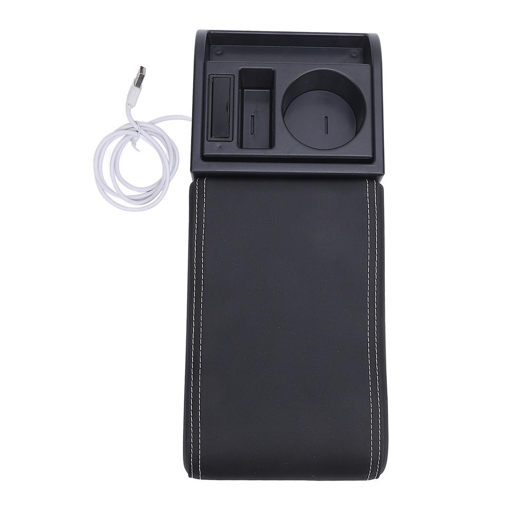 Mittelkonsole Armlehnenbox Abdeckung Verstellbare Länge mit USB-Ladeanschluss Becherhalter Universelle Passform