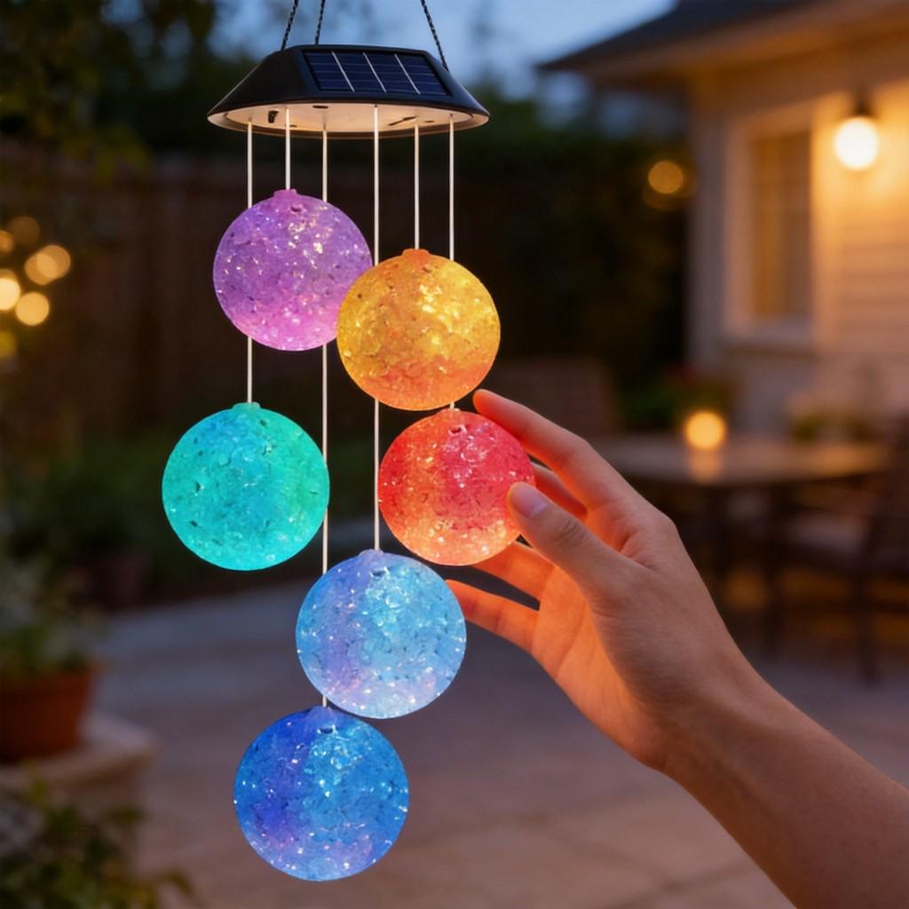 Solar Garden Wind Chime Led Ball Light With Gradient Colors For Outdoor Patio Decor