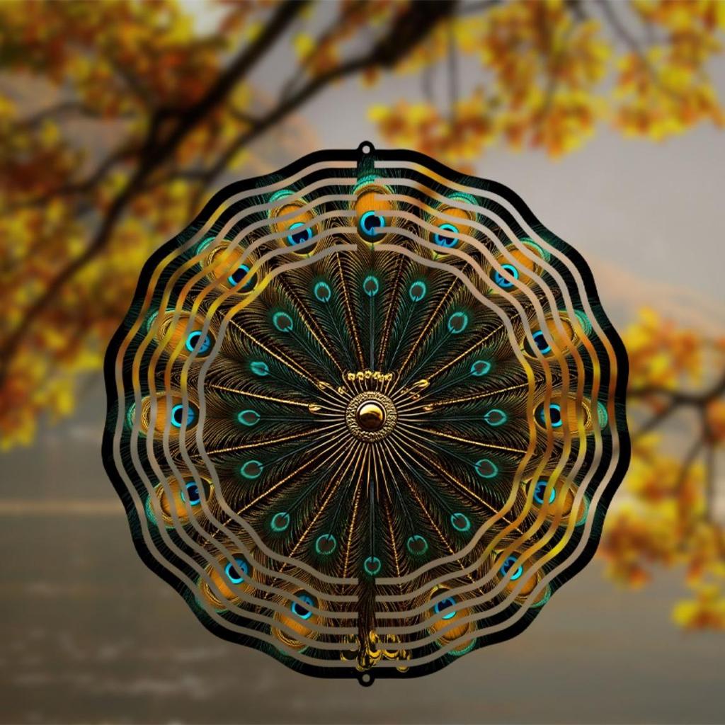 10 Inch Peacock Wind Spinner Outdoor Garden Decor with 360 Hanging Hook Vibrant Metal Peacock Feather Design for Balcony Yard Patio