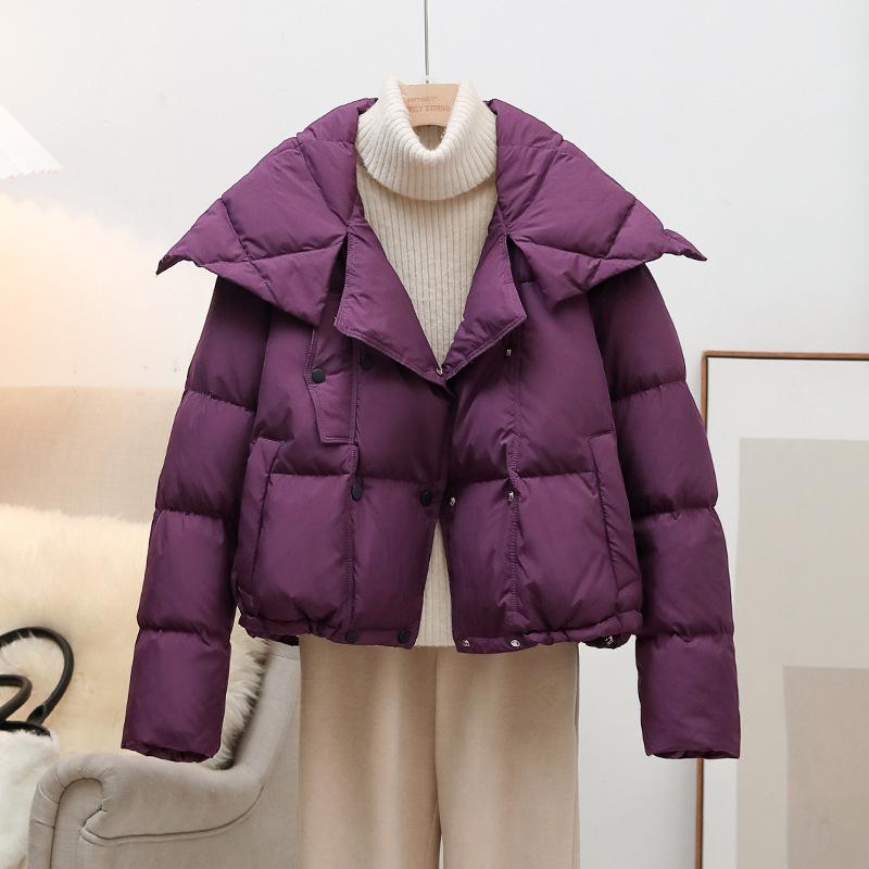Down jacket women's short bread jacket winter new thickened loose and thin large lapel fashionable foreign jacket
