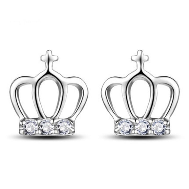 Temperament Crown Earrings Women S Versatile Cross Micro-Inlaid Zircon Simple Earrings Earrings 925 silver