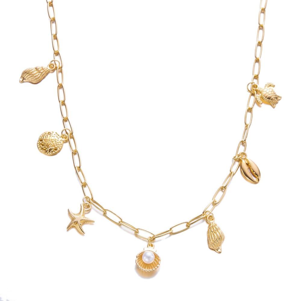 Starfish Clavicle Chain Gold Color Sweater Chain Fashion Shell Necklace  Gifts