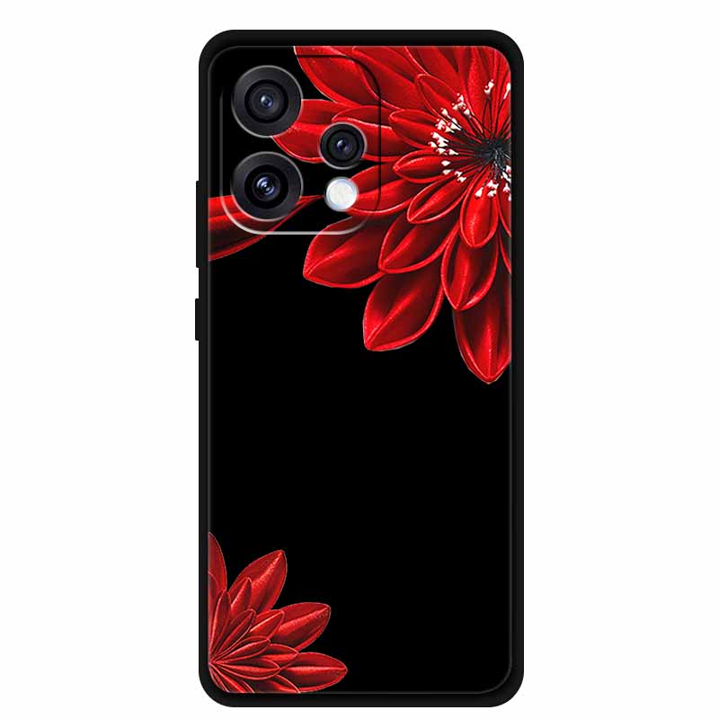 For Oppo Reno15 5G Case Flower Black Silicone Soft Protective Back Covers For Oppo Reno 15C 2025 Phone Case Coque Cartoon Shells