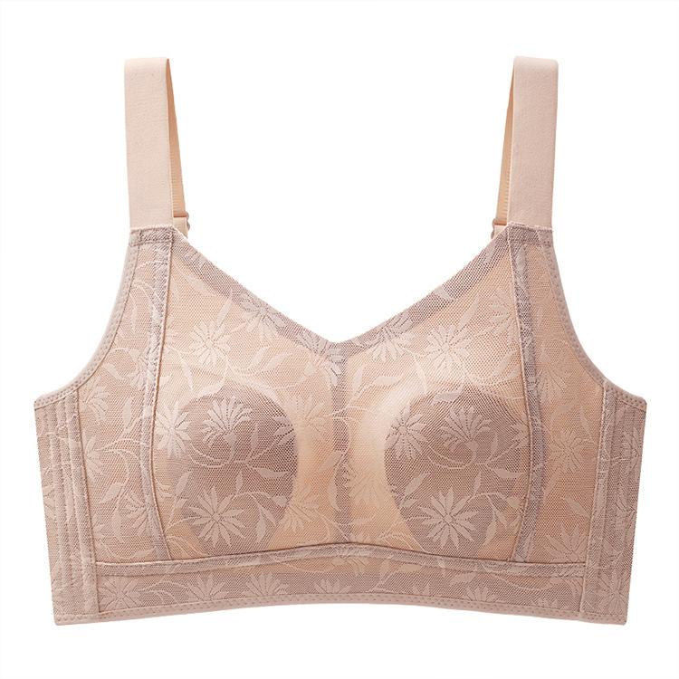 Ultra-thin women's big breasts are small, no steel ring adjustment rabbit ears, double breasts, anti-sagging full cup bra cover