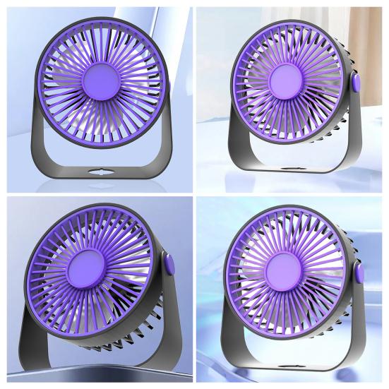 USB Desk Fan 5 Gears Wind Speed Portable Table Fan with 3 Color LED Lights Rechargeable Quiet Small Fan for Home Office Bedroom Desktop
