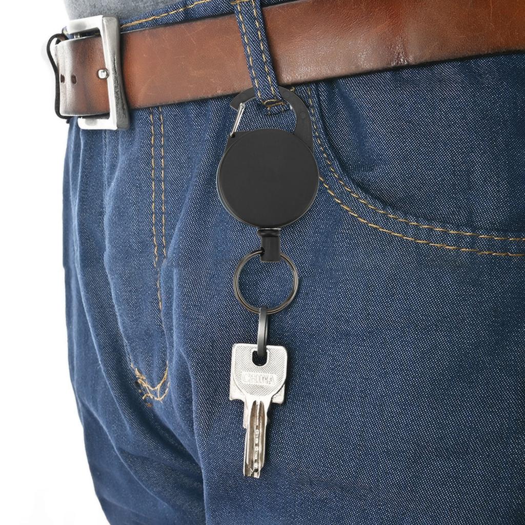 2 Pcs Retractable Key Holder High Rebound Stainless Steel Wire Anti Lost Retractable Badge Reel Keychain
