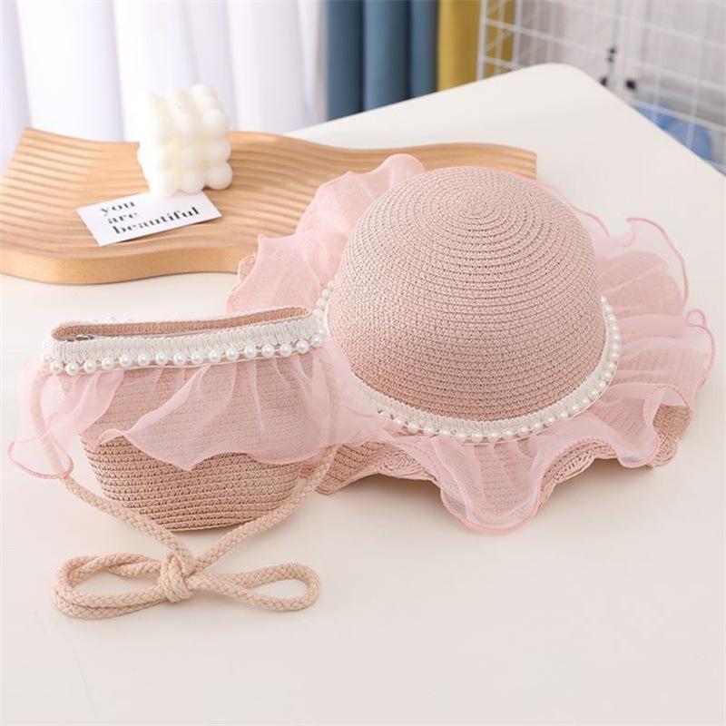 Strohhut für Kinder Sommer Mädchen Strandhut Kinder Sonnenhut Mädchen Sommer Strohhut Tasche Set Sonnenschutz Japan