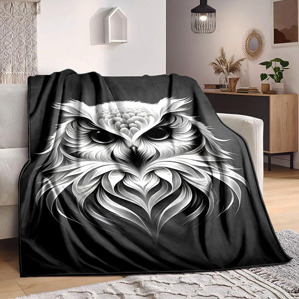 

1pc Owl Face Artwork Soft & Warm Polyester Knit Blanket, Digital Printed, All-Season Throw for Napping, Traveling, Sofa yy250906010 75x90cm